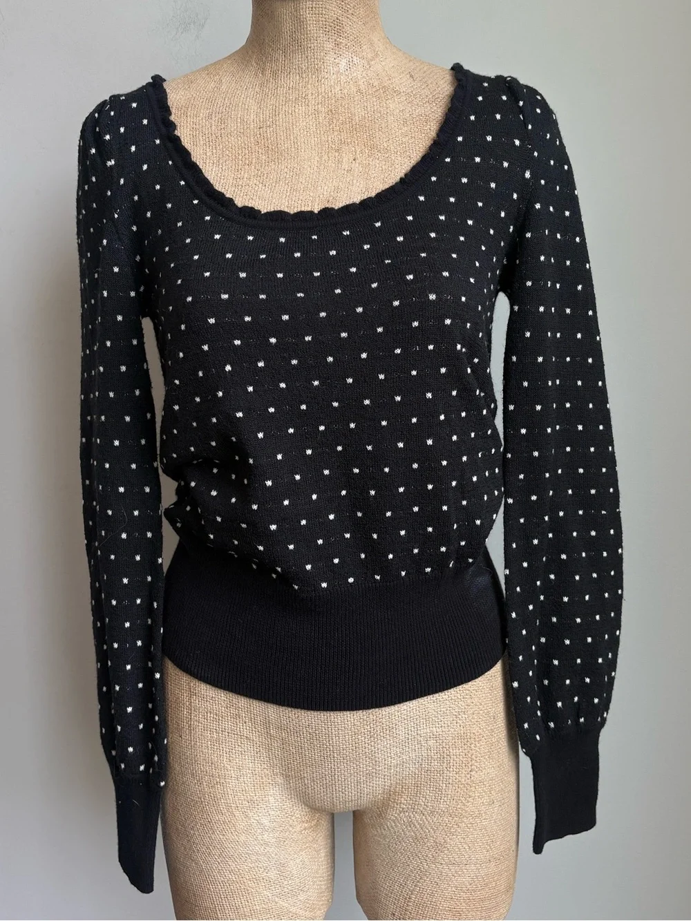 Free People Black Polka Dot Knit Sweater Scoop Neck  Medium